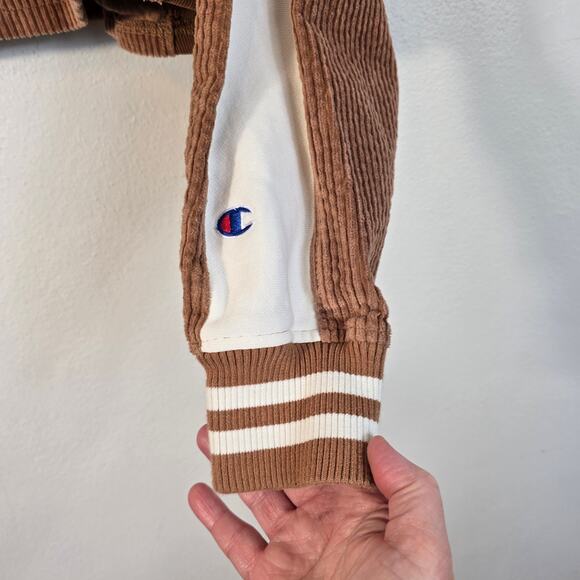 Champion Hoodie Women's XS Reverse Weave Brown Corduroy Cropped Y2K Athleisure - Picture 4 of 10
